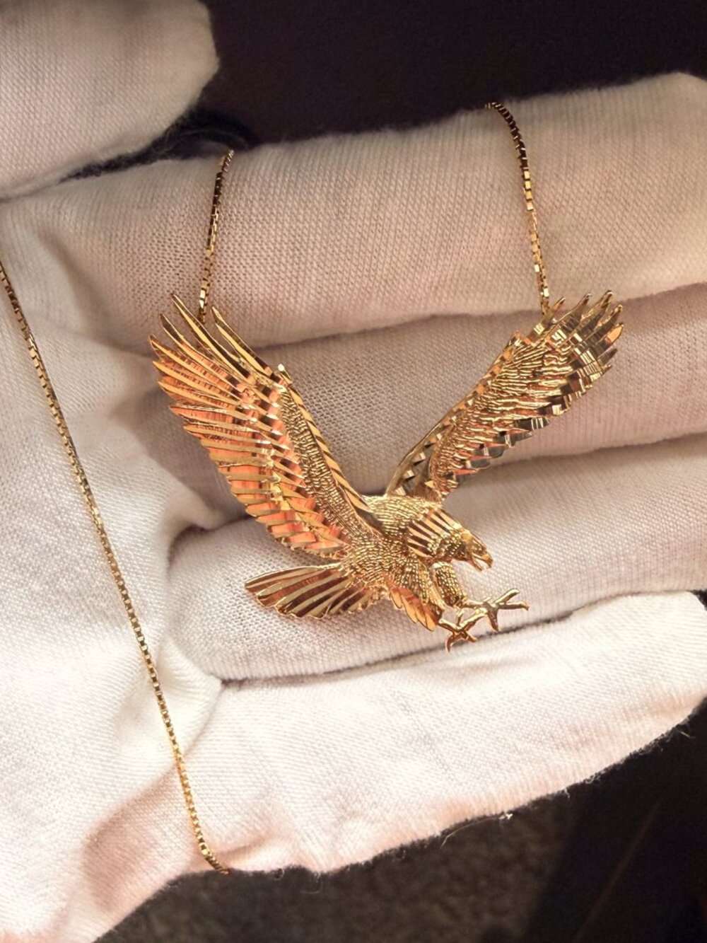 14K  Yellow Gold Eagle Pendant with Yellow Gold 0.8mm Box Chain - 16 inch